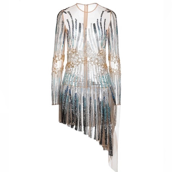 DSQUARED sheer sequins rhinestones appliqué embroidery dress luxury designer - Picture 4 of 5